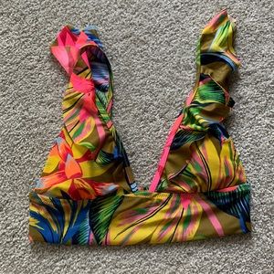 Aerie floral ruffle bikini top only size small